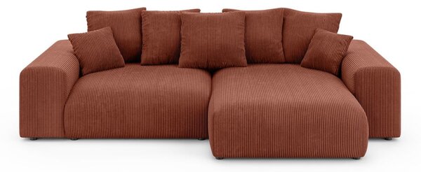 Divano angolare color mattone allungabile/con contenitore (con composizione variabile) con rivestimento in velluto a coste Luma – Ropez