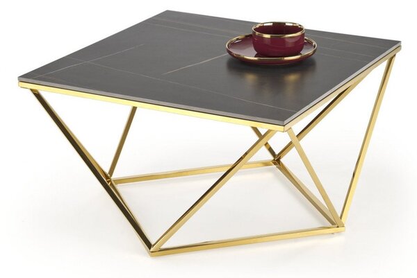 Tavolino da caffè Felicia effetto marmo nero/oro - L80 cm