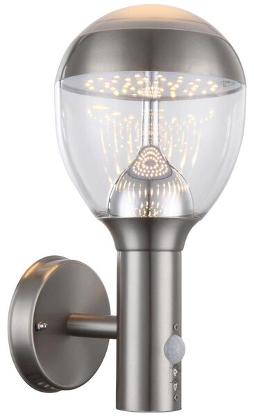 Lampada da parete a LED, acciaio inox, rilevatore di movimento, H 31,7 cm