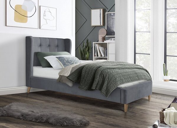 Letto Estella in velluto grigio - 90×200 cm