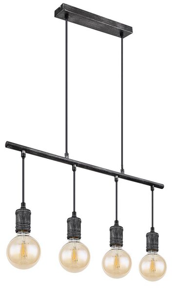 Lampada a sospensione, industriale, 4 luci, metallo, grigio, H 120 cm