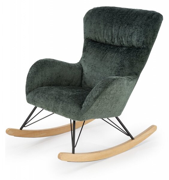 Poltrona a dondolo Castro in tessuto verde - H92 cm