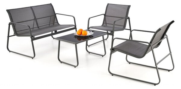 Set da giardino Conor panchina due posti + 2 poltrone + tavolino in grigio scuro