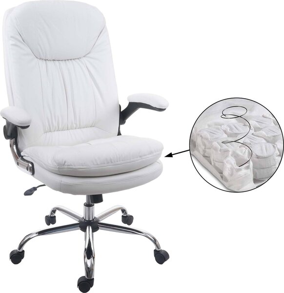 Sedia da ufficio HWC-F81, sedia da scrivania direzionale girevole, nucleo a molla in Pelle finta ~ bianco