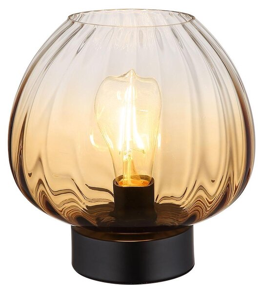 Lampada da tavolo a LED, interruttore, nera, vetro color ambra, H 23,5 cm