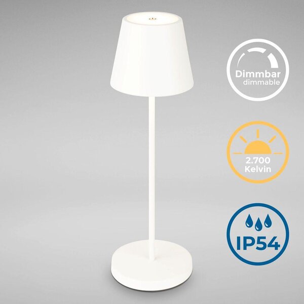 B.K.Licht - lampada da tavolo dimmerabile senza fili, lampada da comodino a LED con touch come decorazione di balcone, esterno, camera da letto, soggiorno, campeggio, giardino, USB-C, Per interni ed esterni, Bianco, 38 x 12 cm (HxD)