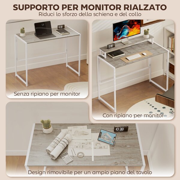 HOMCOM Scrivania Pieghevole Salvaspazio con Stand per Monitor Rimovibile, 100x48x87.5 cm, Legno | Aosom Italy