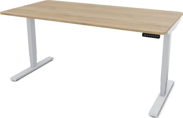 ASSMANN Scrivania elettrica regolabile in altezza Y-Line Curved Rovere Natura Alluminio bianco, 180x80cm, funzione memoria, doppio motore