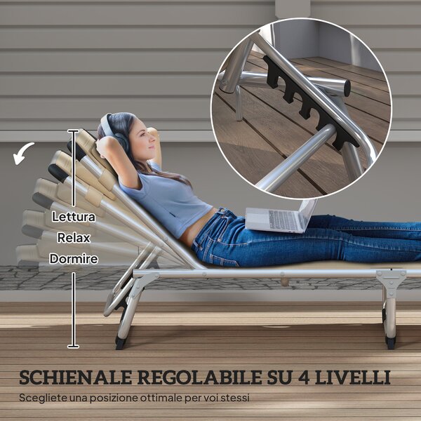 Outsunny Sdraio Pieghevole con Poggiatesta e Schienale Regolabile in Alluminio, 60x165x76 cm, Beige | Aosom Italy