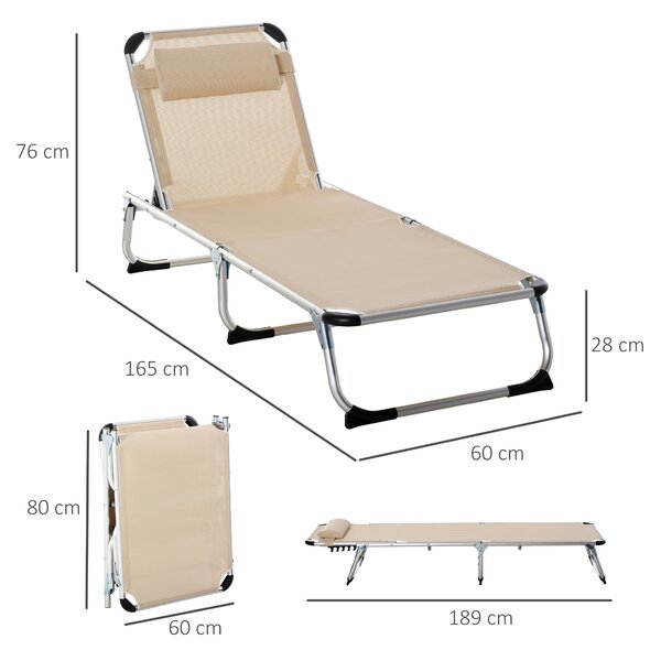 Outsunny Sdraio Pieghevole con Poggiatesta e Schienale Regolabile in Alluminio, 60x165x76 cm, Beige | Aosom Italy
