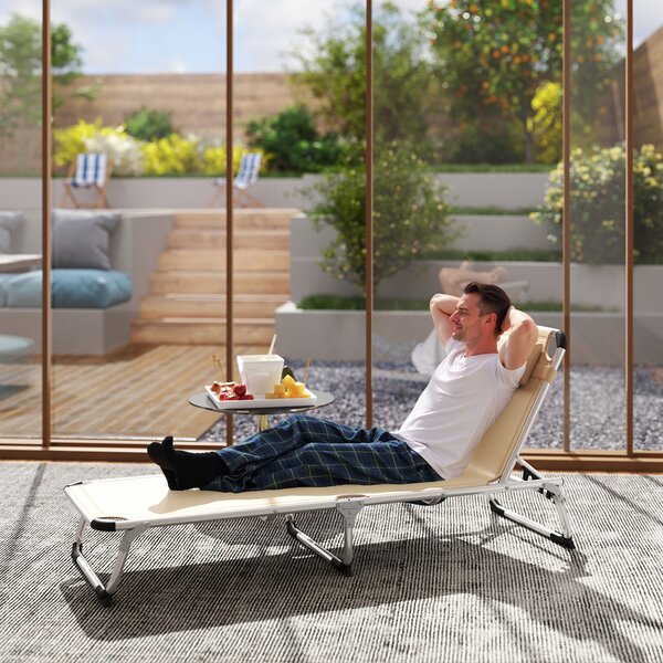 Outsunny Sdraio Pieghevole con Poggiatesta e Schienale Regolabile in Alluminio, 60x165x76 cm, Beige | Aosom Italy