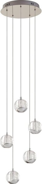 Lucande LED a sospensione Hayley, Ø 30 cm, 5 luci, cromo, vetro