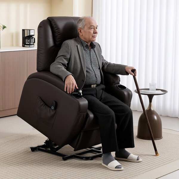 HOMCOM Poltrona Relax con funzione alzapersona, incl. telecomando, portabicchieri, schienale regolabile, Marrone | Aosom Italy