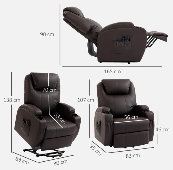 HOMCOM Poltrona Relax con funzione alzapersona, incl. telecomando, portabicchieri, schienale regolabile, Marrone | Aosom Italy