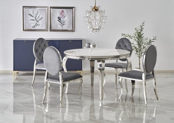 Tavolo rotondo Reginald effetto marmo bianco/argento ø120 cm