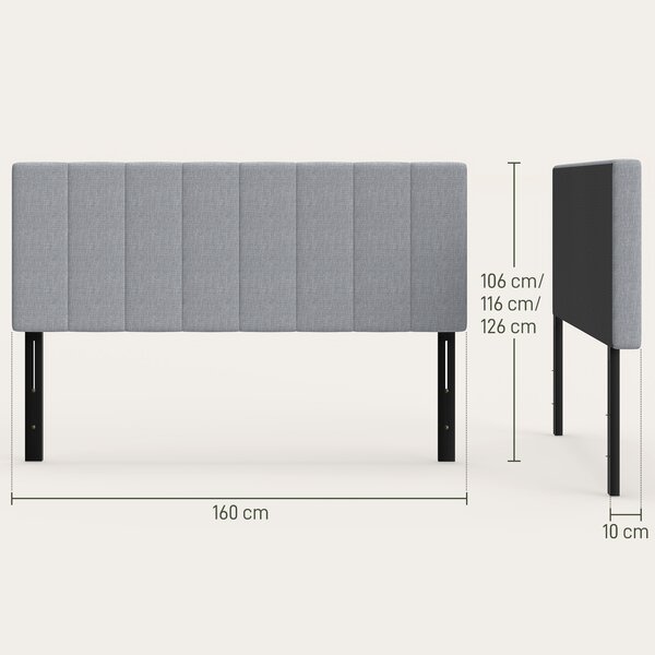 HOMCOM Testiera regolabile 3 livelli, imbottita con piedini in metallo, effetto lino 160x10x106/116/126 cm Grigio | Aosom Italy