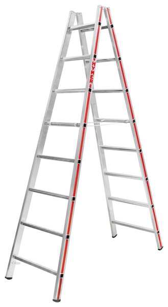 Scala a pioli Hymer, accesso bilaterale, 2x8 pioli, altezza verticale 2,25 m, altezza di sbraccio 3,55 m, peso 8,4 kg