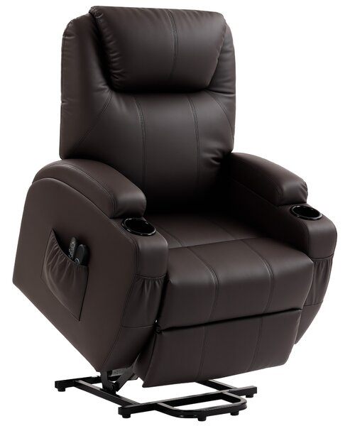 HOMCOM Poltrona Relax con funzione alzapersona, incl. telecomando, portabicchieri, schienale regolabile, Marrone | Aosom Italy