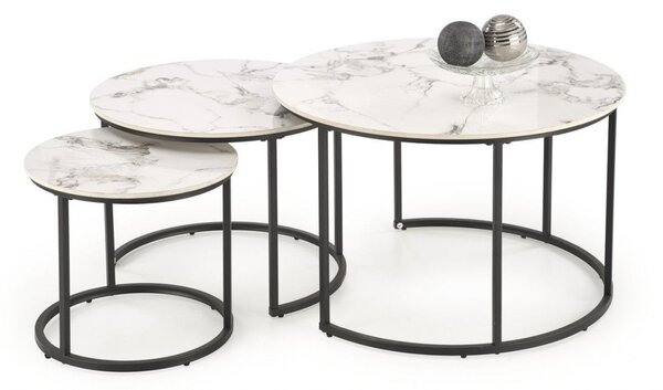 Set di 3 Tavolini da caffè Gilda effetto marmo bianco/nero