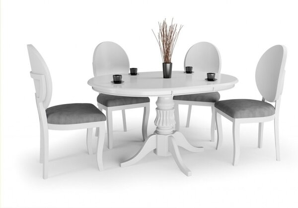 Set tavolo allungabile William bianco L90-124 cm + 4 sedie Verdi grigio/bianco