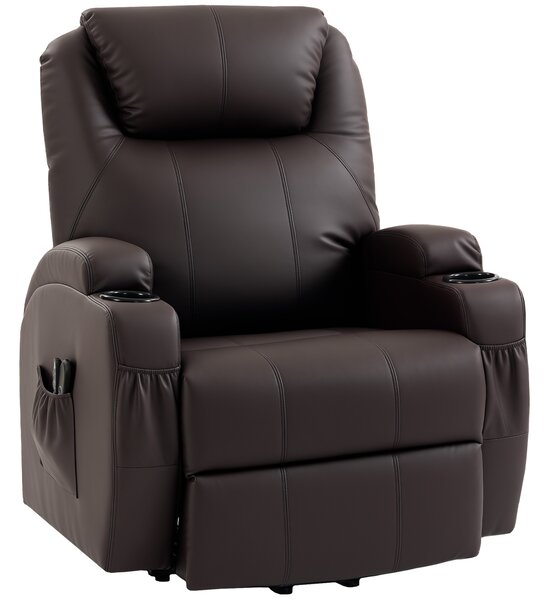 HOMCOM Poltrona Relax con funzione alzapersona, incl. telecomando, portabicchieri, schienale regolabile, Marrone | Aosom Italy