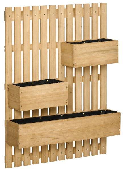 Outsunny Fioriera Verticale a doghe da Esterno con 3 Vasi Rimovibili in Legno, 60x16x80cm, Color legno | Aosom Italy
