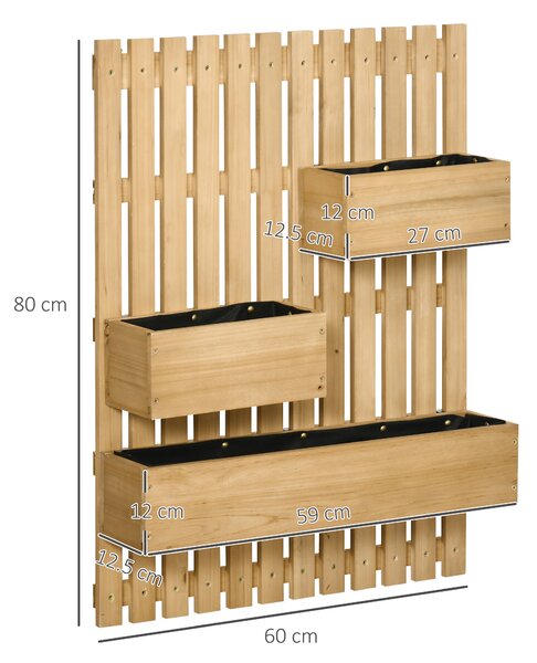 Outsunny Fioriera Verticale a doghe da Esterno con 3 Vasi Rimovibili in Legno, 60x16x80cm, Color legno | Aosom Italy