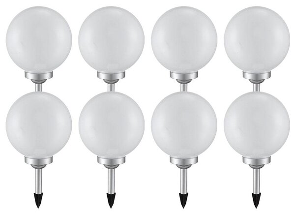 Lampada solare a 8 LED, forma sferica bianca, diametro 20 cm, altezza 62 cm