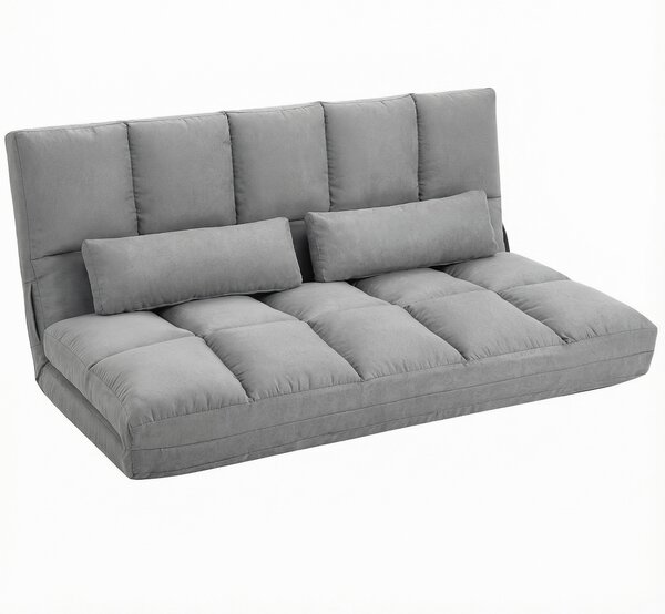 HOMCOM Divano da Terra Pieghevole a Lettino, Schienale Reclinabile su 7 Livelli e Cuscini, 130x73x60cm Grigio Chiaro|Aosom