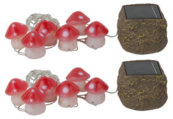 Ghirlande luminose a energia solare, 12 funghi velenosi a LED, bianco-rosso