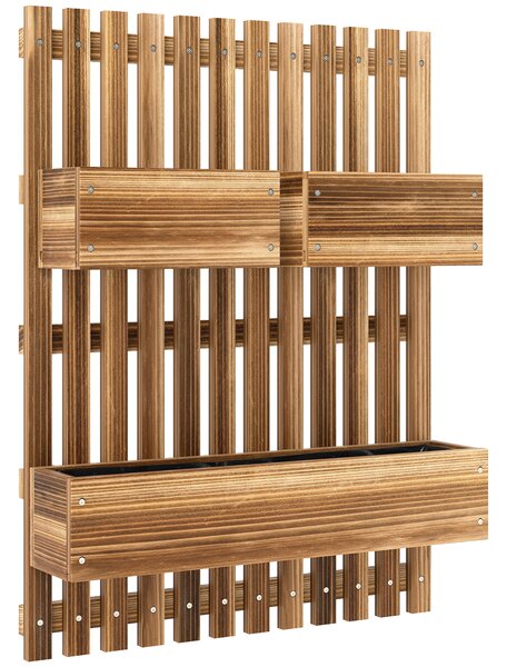 Outsunny Fioriera Verticale a Doghe con 3 Vasi Rimovibili, in Legno di Abete, 60x16x80 cm, Marrone Bruciato