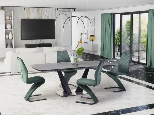 Set di tavoli allungabili Fangor L160-220 cm + 4 sedie K442 verde velluto