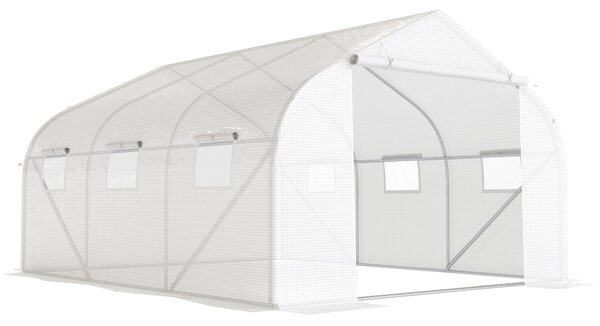 Outsunny Serra per Orto a Tunnel con 6 Finestre e Porta Avvolgibile, Serra da Giardino a Tunnel in PE con Tubi in Metallo, per Piante e Frutto, 4.5x3m, Bianco