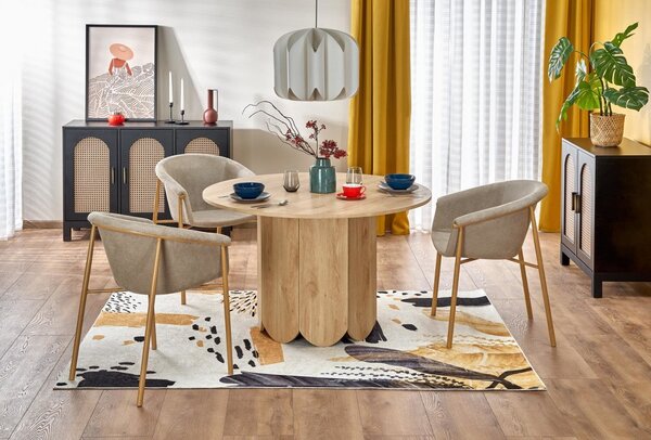 Set tavolo rotondo Hugo + 4 sedie K489 colore beige/oro