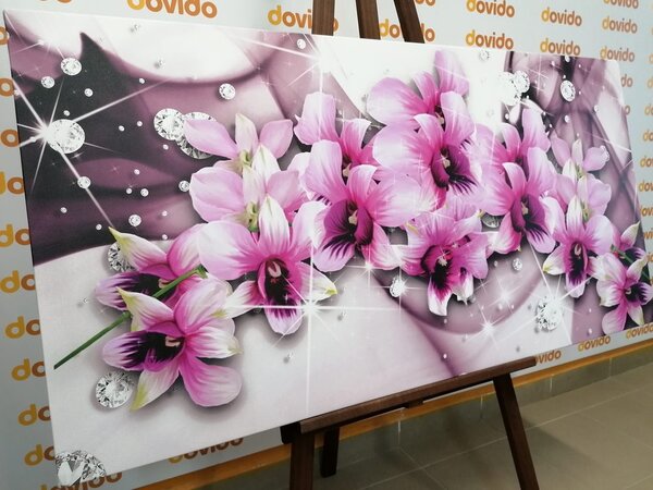 Quadro su tela – Fiori viola su sfondo astratto