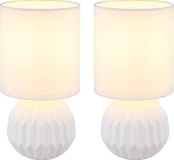 Set di 2 lampade da tavolo, Vetroceramica, tessuto, bianco, H 23 cm