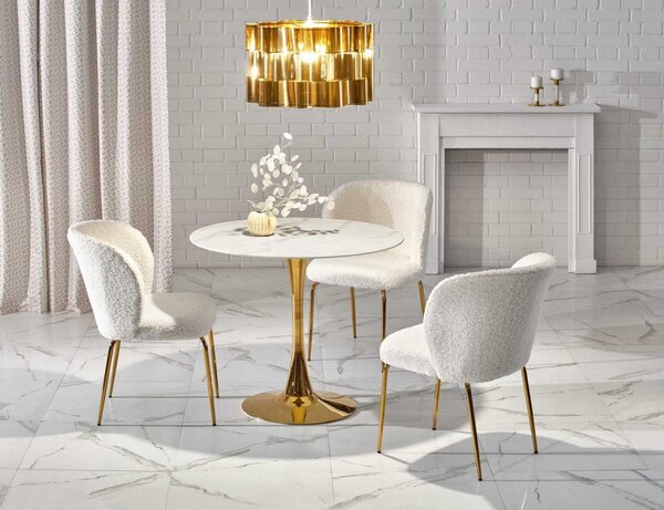 Set tavolo rotondo Casemiro + 3 sedie K474 colore crema/oro