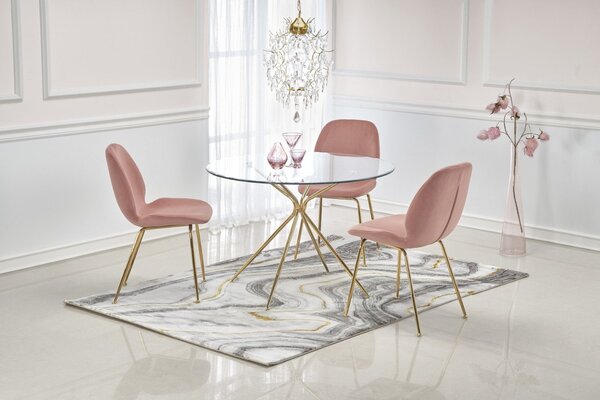 Set tavolo rotondo Rondo diametro 110 cm + 4 sedie K381 velluto rosa/oro