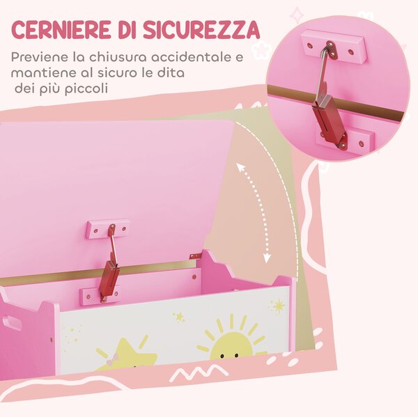 AIYAPLAY Baule Portagiochi con Coperchio per Bambini per Giocattoli e Vestiti, 60x37x39 cm, Rosa | Aosom Italy