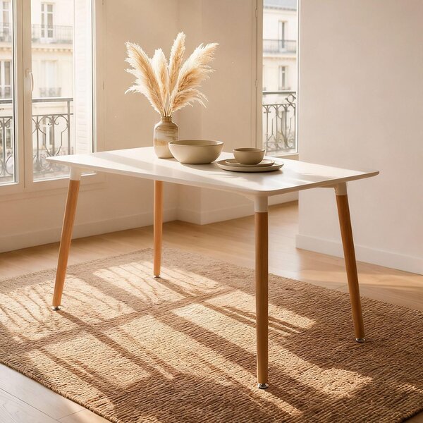 Tavolo da pranzo SHANNON, 120 x 70 cm, bianco - tavolo rettangolare per sala da pranzo in MDF laccato, ideale per cucina e zona pranzo, di ispirazione scandinava con gambe in legno di faggio