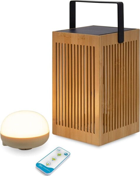 Lampada da tavolo LED da esterno portatile a batteria in legno metallo IP54 alta 24 cm 2700 K 900 lm telecomando dimmer lampada da tavolo da esterno