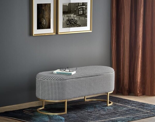 Panca imbottita Harmony in bianco/nero/oro - H42 cm