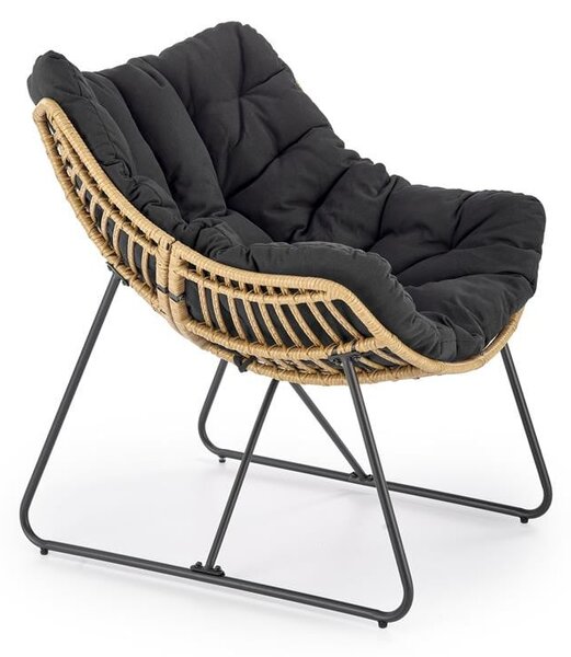 Poltrona imbottita Whisper in legno naturale/nero - H90 cm