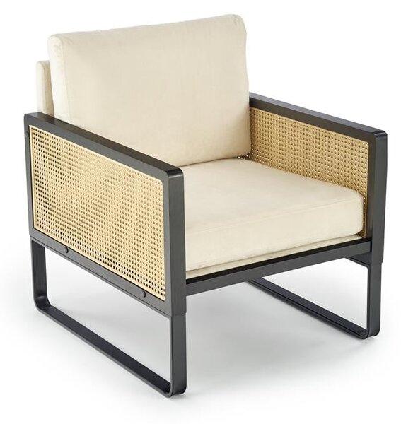 Poltrona Ilario in velluto/rattan - H77 cm