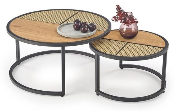 Set di Tavolini da caffè Garmina in rovere dorato + rattan