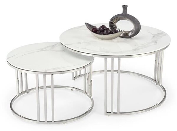 Set di 2 Set di Tavolini da caffè Mercury 2 effetto marmo bianco/argento