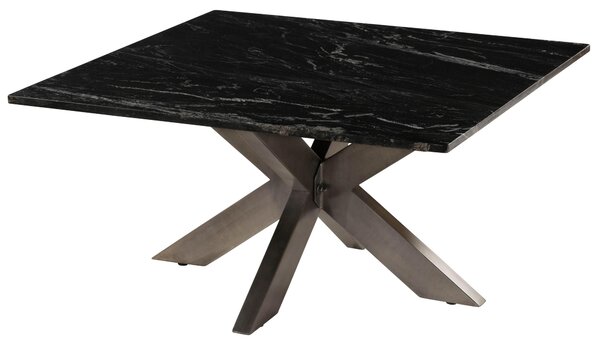 MASSIVMOEBEL24 | Tavolino da salotto in marmo nero - gambe incrociate in ferro colore ottone antico 137x137 BARCELONA #406