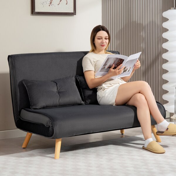 HOMCOM Divano Letto a Due Posti, Divano Letto, Divano Trasformabile in Letto, Schienale Regolabile, Rivestimento in Tessuto, Telaio in Metallo, Grigio | Aosom Italy