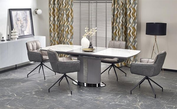 Tavolo allungabile Dancan effetto marmo bianco/grigio - L160-220 cm