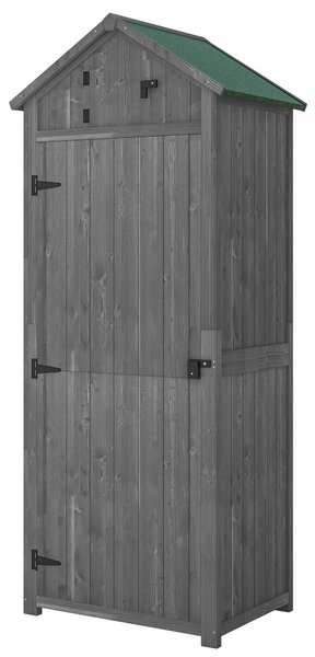 Outsunny Armadio da giardino con ripiani, tetto in asfalto, legno, grigio
